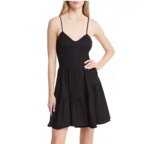 Open Edit Corset Fit & Flare Mini Dress Black Womens Size XS - Picture 1 of 6